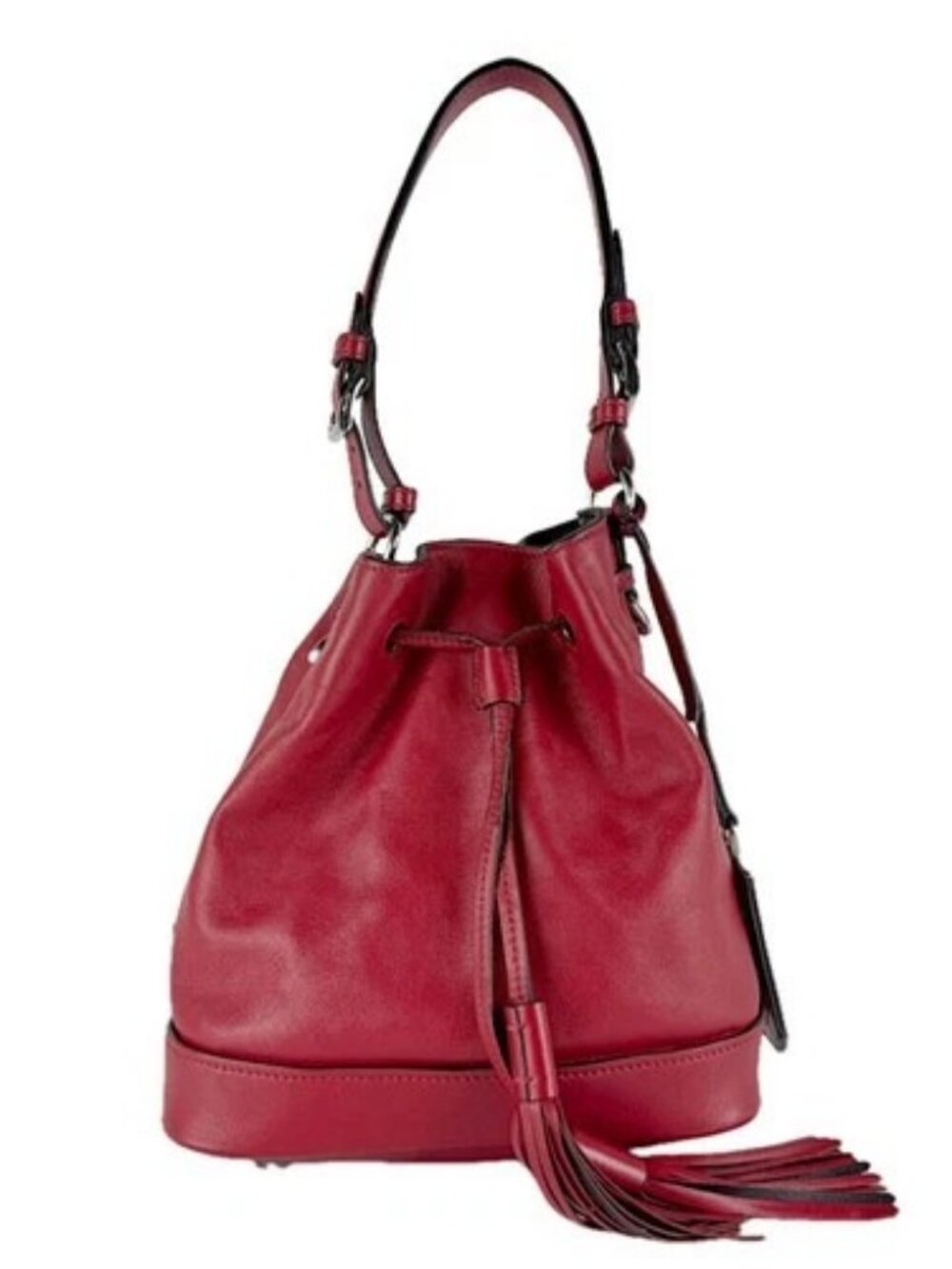 Auth PRADA Handbag Shoulder Bag Red/Silver Leather/Metal - z9575 - Picture 1 of 14
